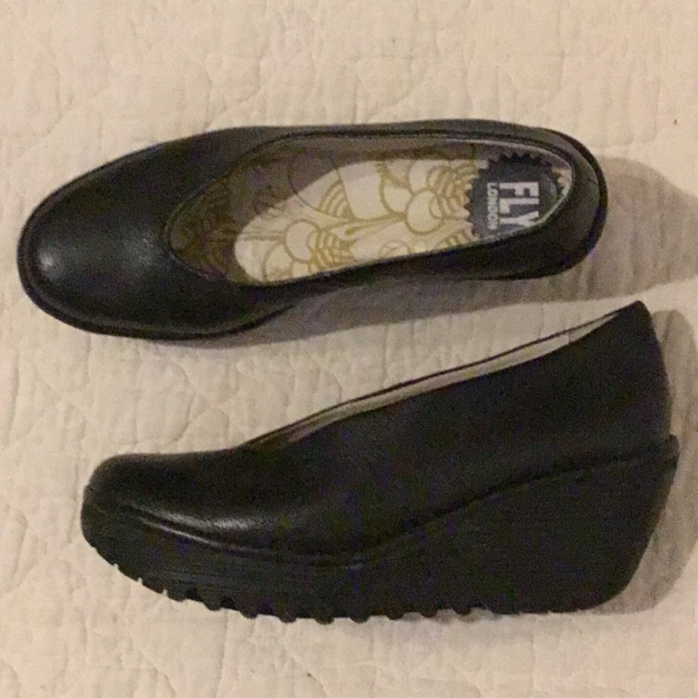 Fly London Black Wedge Shoes